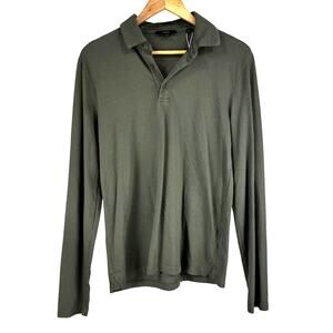 Vince NWT Garment Dye Long Sleeve 3 Button Polo Army Olive Green Men's Size XS